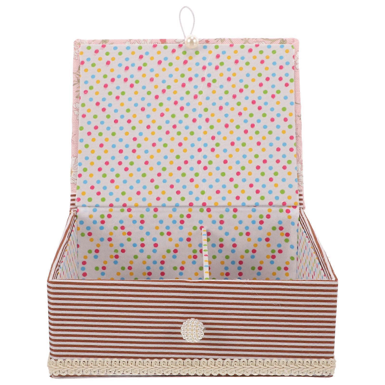 Fabric Sewing Kit Storage Box Sewing Pin Storage Case For Students Dormitory Rectangular Design 19.00X14.50X7.50CM 1Set