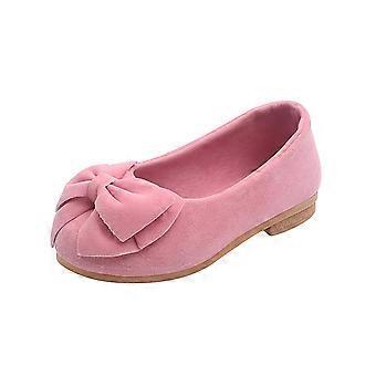 Mädchen-Ballerinas mit Schleife, klassische, einfarbige Ballerinas mit eckiger Spitze, bequeme Freizeitschuhe, leichte Slipper, Wildleder-Schuhe, rosa, 9 Jahre