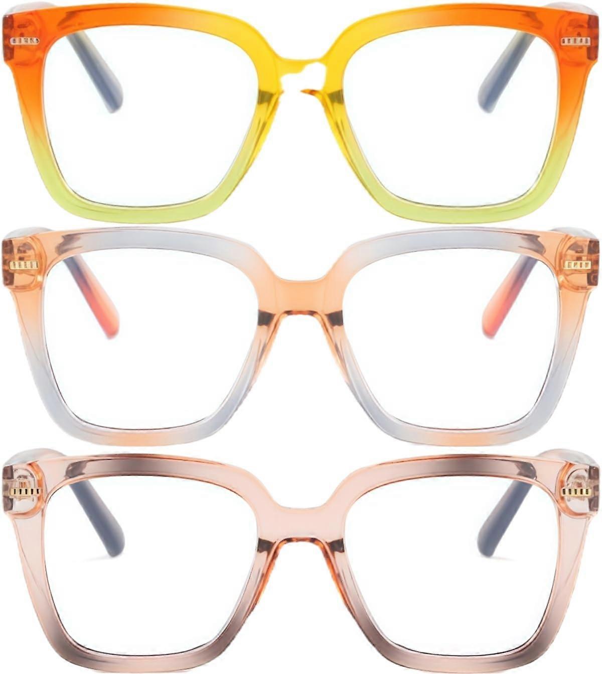 3 Pack Oversized Square Frame Blue Light Blocking Computer Reading Glasses 1.75x Anti Glare