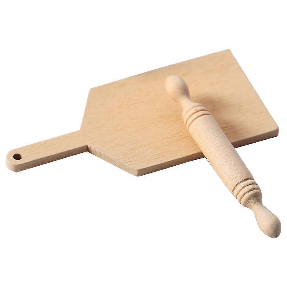 Mini Rolling Pin Mini Cutting Board for Decor 1Set Wood Model Accessory