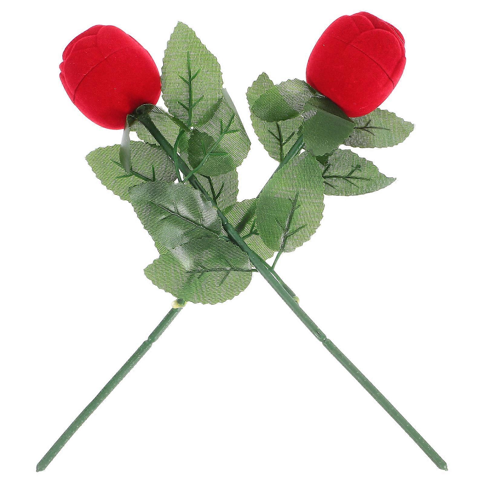 Rose Ring Box for Storage Use 2Pcs Green Romantic Proposal Ring Container