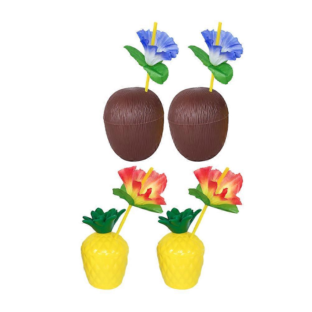 Party Coconuts Cups Pineapple Cups for Drinking 4Sets with Straws
