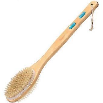 Double-Sided Shower Brush with Natural Bristles and Soft Nylon, Long 40cm Wooden Handle for Wet and Dry Use, Non-Slip Grip, Hanging Rope
