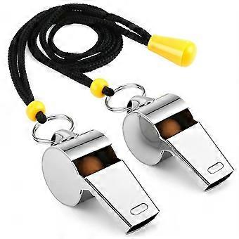Stainless Steel Sports Whistle with Lanyard - Loud 120dB Crisp Sound Whistle for Coaches, Referees & Emergencies