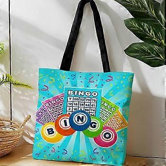 Double-Sided Printed Shopping Tote Bag + Bingo Game, Colorful, Including Colored Balls And Game Tickets + Lightweight Fo-Tqazw