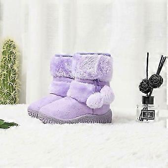Stivali da neve classici per bambini, graziosi stivali invernali POMPON Flock per bambine, alti, comodi e caldi, in cotone, C06272
