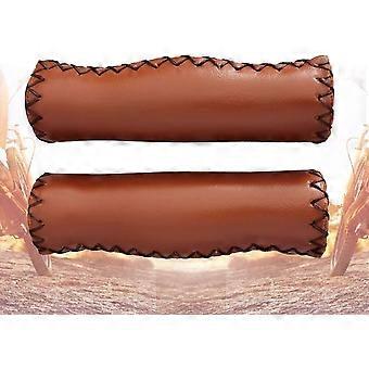 Brown Beach Cruiser Bike Bicycle Soft Synthetic Leather Handlebar Cover Grips Bar with End Cap and Needle