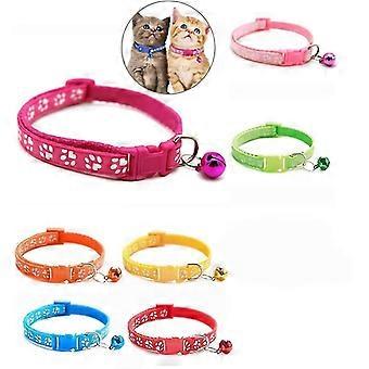 Anti Strangling Cat Collar 7 pcs, Adjustable Cat Kitten Puppy Collar with Bell and Safety Buckle, Fits Most Cats Pink, bright red, orange, yellow, ro
