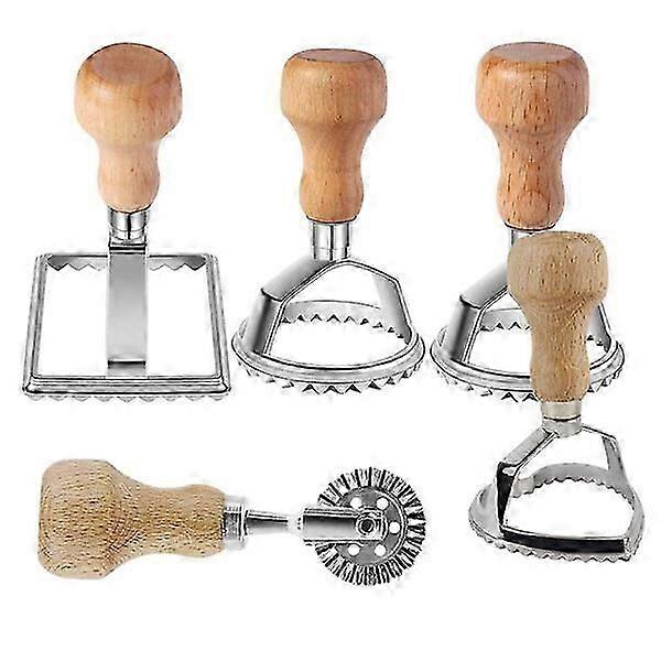 Dumpling Mold, Rust-proof Stainless Steel with Solid Wood Handle, 5-piece Set, Dumpling Making Tool