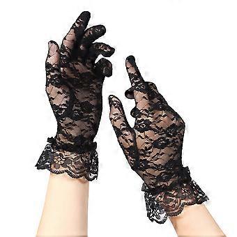 LIOOBO 1 Paar Frühling Sommer Frauen Kurze Spitze Handschuhe Anti-UV Sonnenschutz Vollfingerhandschuhe Outdoor Fahren Handschuhe Abschlussball Party Hochzeit Handschuhe mit