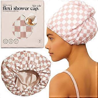 Luxury Satin-Lined Flexi Shower Caps for Women Reusable Waterproof - Large Wide Shower Cap for Women & Men, Adjustable, Stylish Hair Cap for Showers