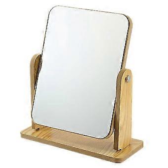 Wooden Desk Mirror 360 Degree Rotatable Adjustable Extra Large Portable Stable Base for Shaving Makeup Bathroom Living Room