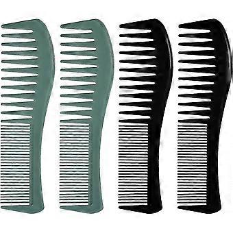 Mabor 4-Piece Wide Hair Comb Set - Black and Dark Green Plastic Combs for Men and Women, Large Styling Combs Suitable for All Hair Types (728)