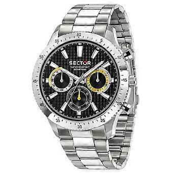 Sector 270 Dual Time Multifunction Edelstahl Schwarzes Zifferblatt Quarz R3253578021 Herrenuhr