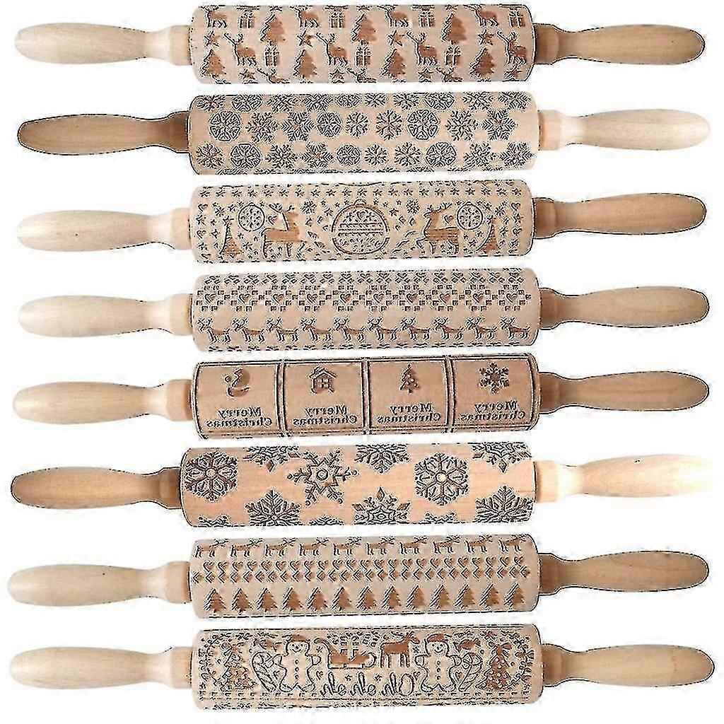 Mini Festive Embossing Rolling Pin Beech