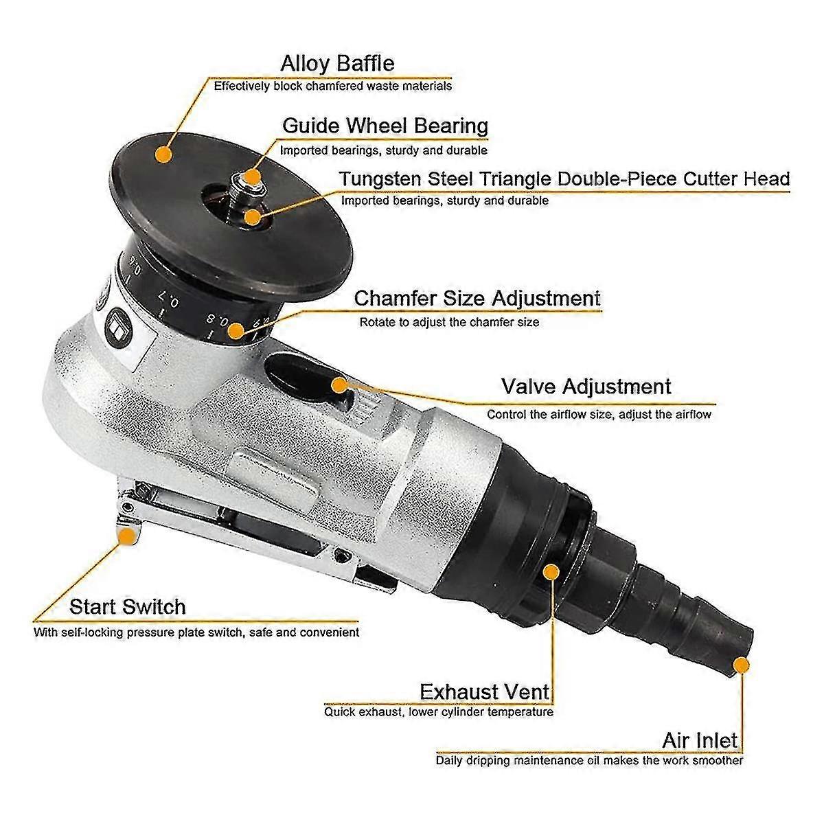 Mini Air Chamfer Deburr Tool 45 Degree Pneumatic Chamferer with Replace Blades Inserts Bearings