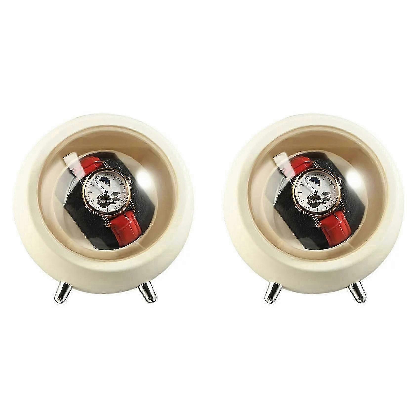 2pc Automatic Watch Winders Watch Boxes Creamy White