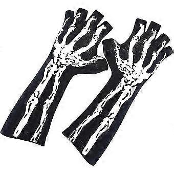 Schwarze, im Dunkeln leuchtende Skelett-Fingerhandschuhe aus Polyester – perfekt für Partys und Outdoor-Aktivitäten