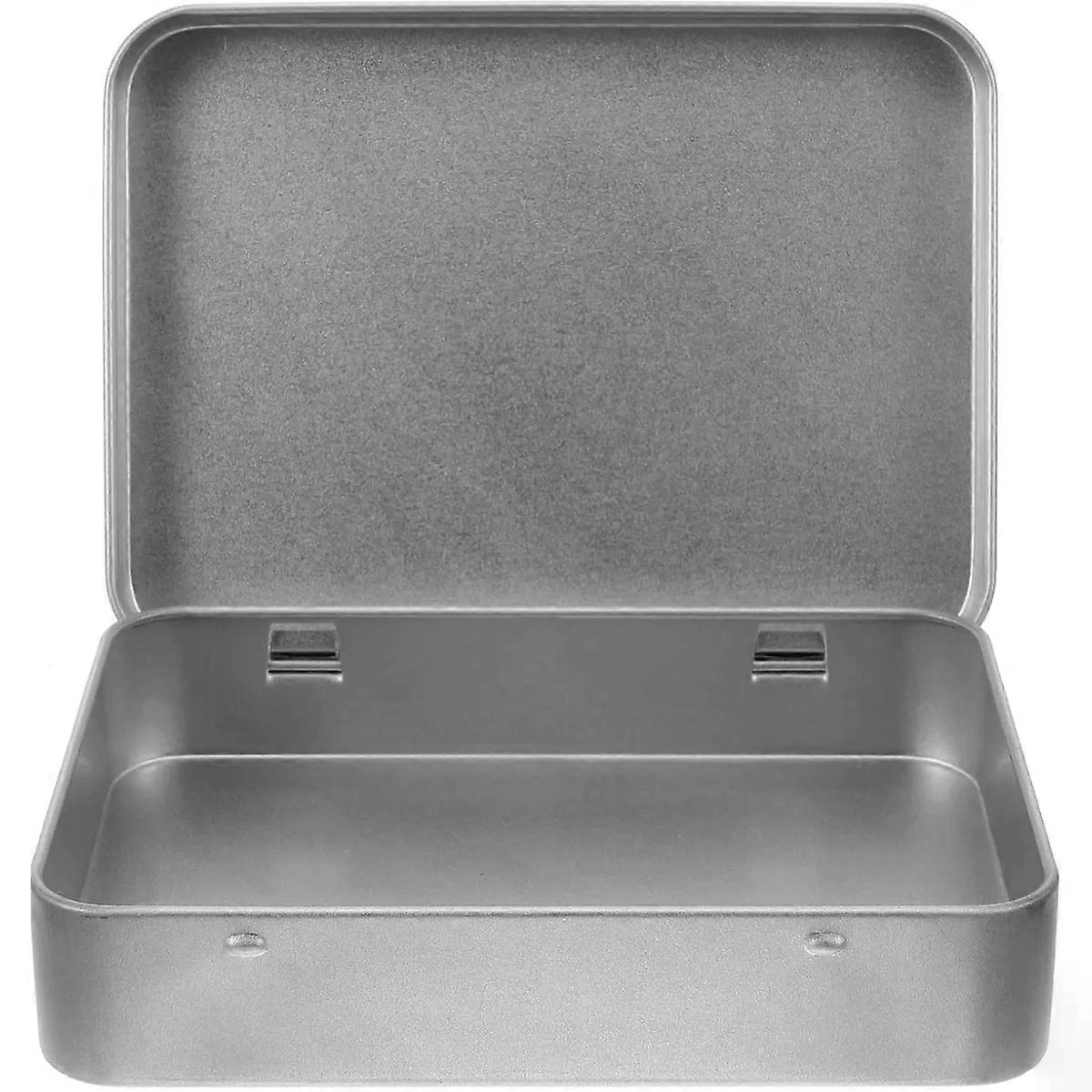 Lid, Rectangular Tinplate Storage Box Silver Tinplate Container with Hinged