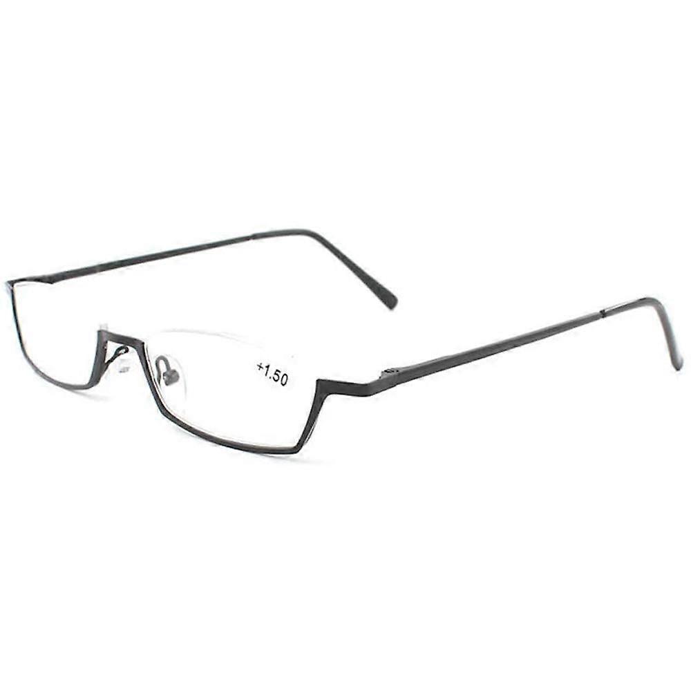 Ultralight Metal Half Frame Reading Glasses 1.5 Black Spring Hinge Rectangular Unisex