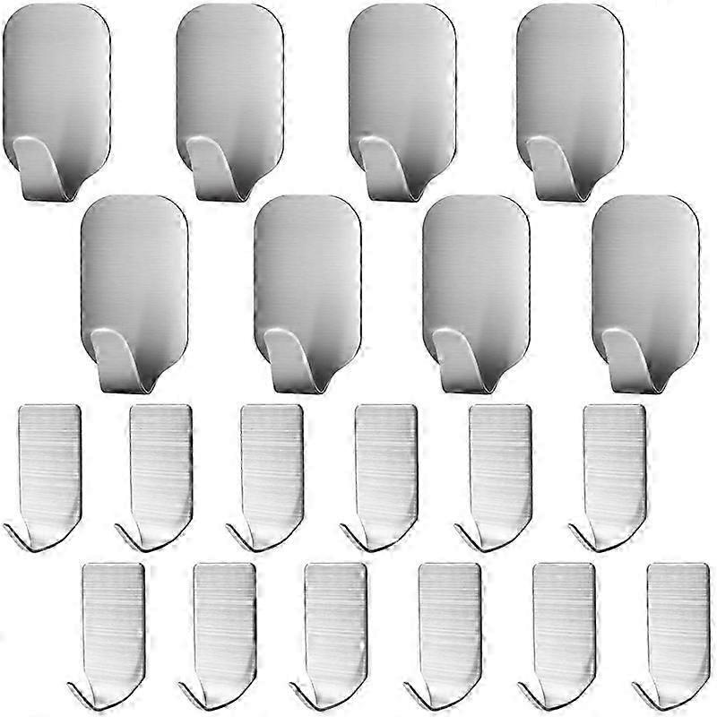 Self Adhesive Stainless Steel Wall Hooks, (20pcs, silver)