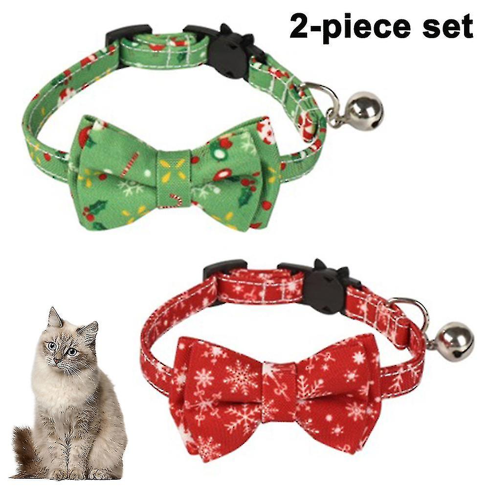 かわいい蝶ネクタイとベル付き2pcs調節可能なクリスマス猫の襟の分離