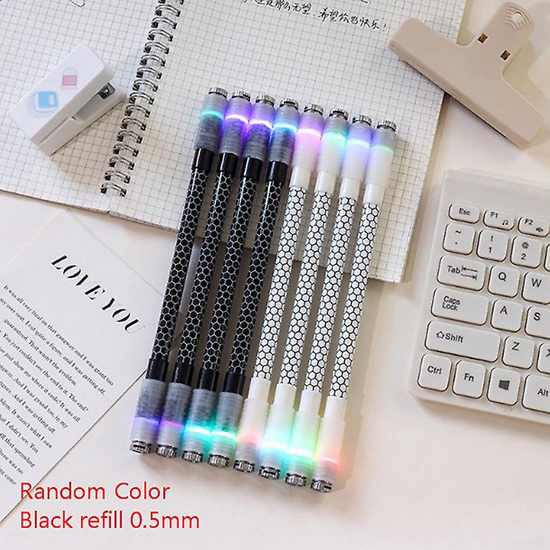 1pc Led Double Head Colorful Lamp Gel Pen Students 0.5mm Spinning Pen Gift