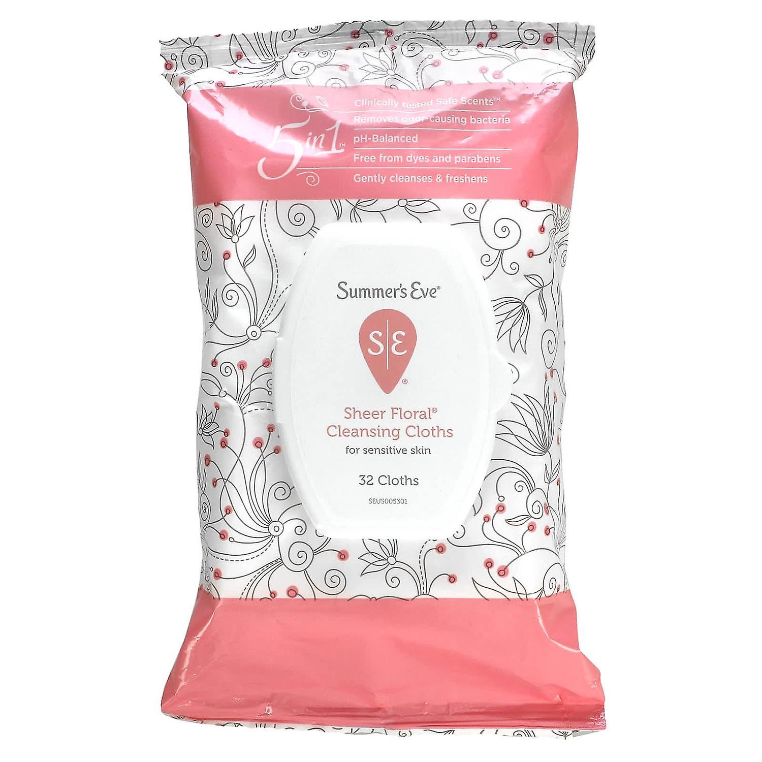 Summer's Eve, 5 in 1 Cleansing Cloths, Sheer Floral, 32 Cloths