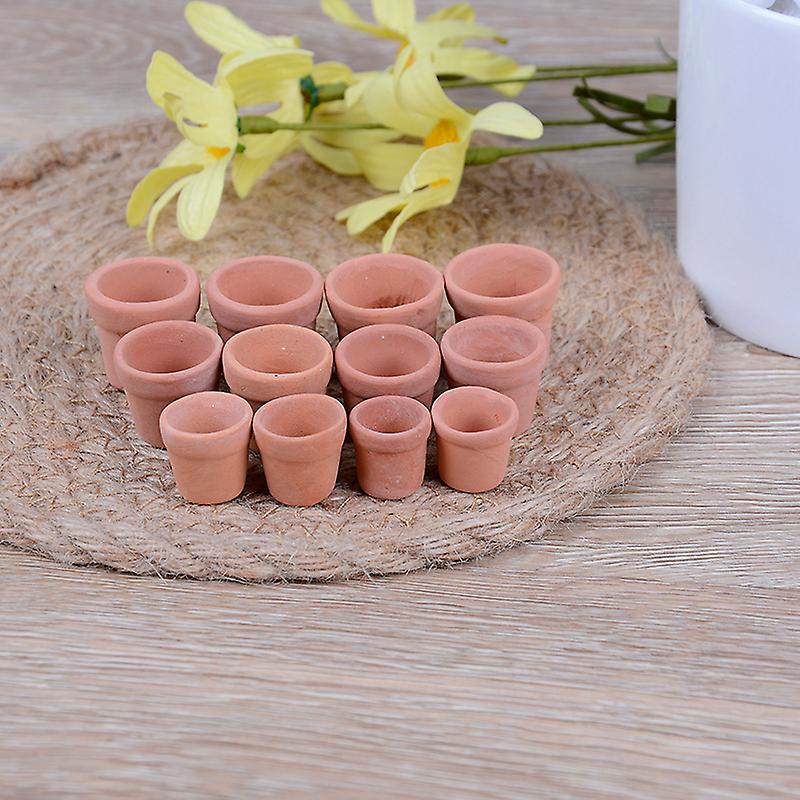 12pcs/set Dollhouse 1:12 Miniature Flower Pot Handmade Red Clay Pot Garden Home