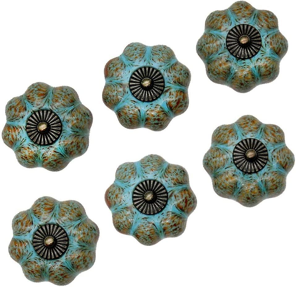 Set of 6 ceramic knobs, drawer pulls, cabinet pulls, ceramic knobs, retro and elegant knobs in the shape of a pumpkin