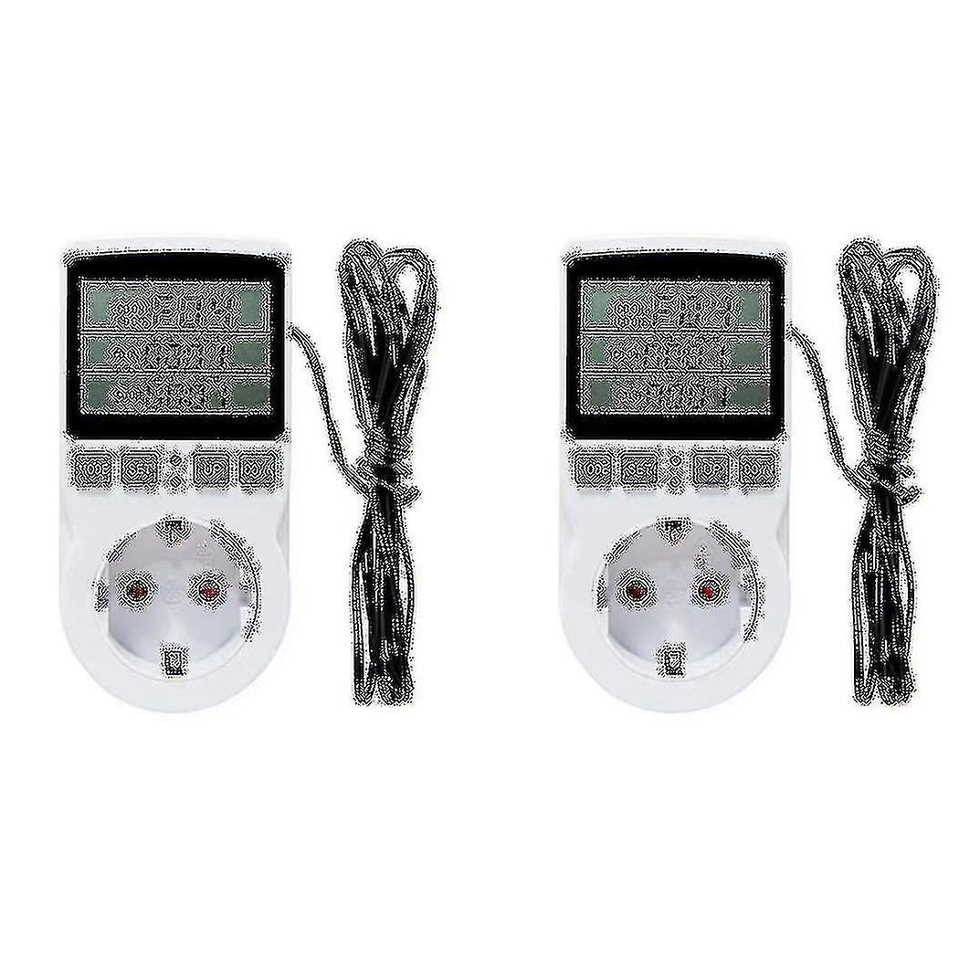 2x Thermostat Multi-fonction Contrôleur de température Prise Prise avec interrupteur de minuterie 16a Chauffage Coo