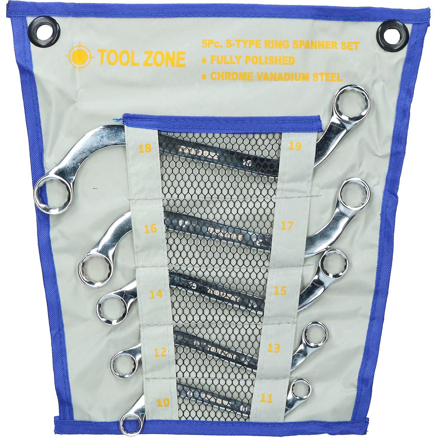 Metric S Shaped Bent Obstruction Spanner Wrench Set 5pc 10mm - 19mm