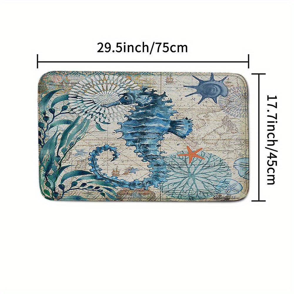 1pc Waterproof Seahorse Shower Curtain With 12 Hooks And Non-slip Bathroom Rug - Perfect For Bathroom Decor And Organization