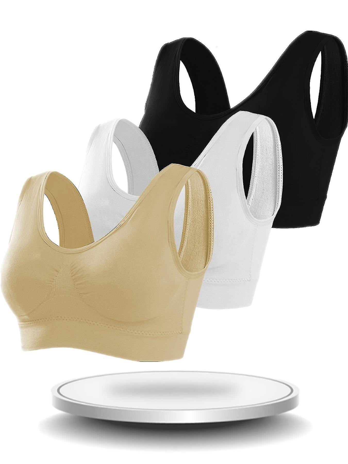 3 stk komfortabel tynn padless sports-BH for kvinner, Single Layer Solid Wireless Cami Intimates BH, Undertøy for kvinner