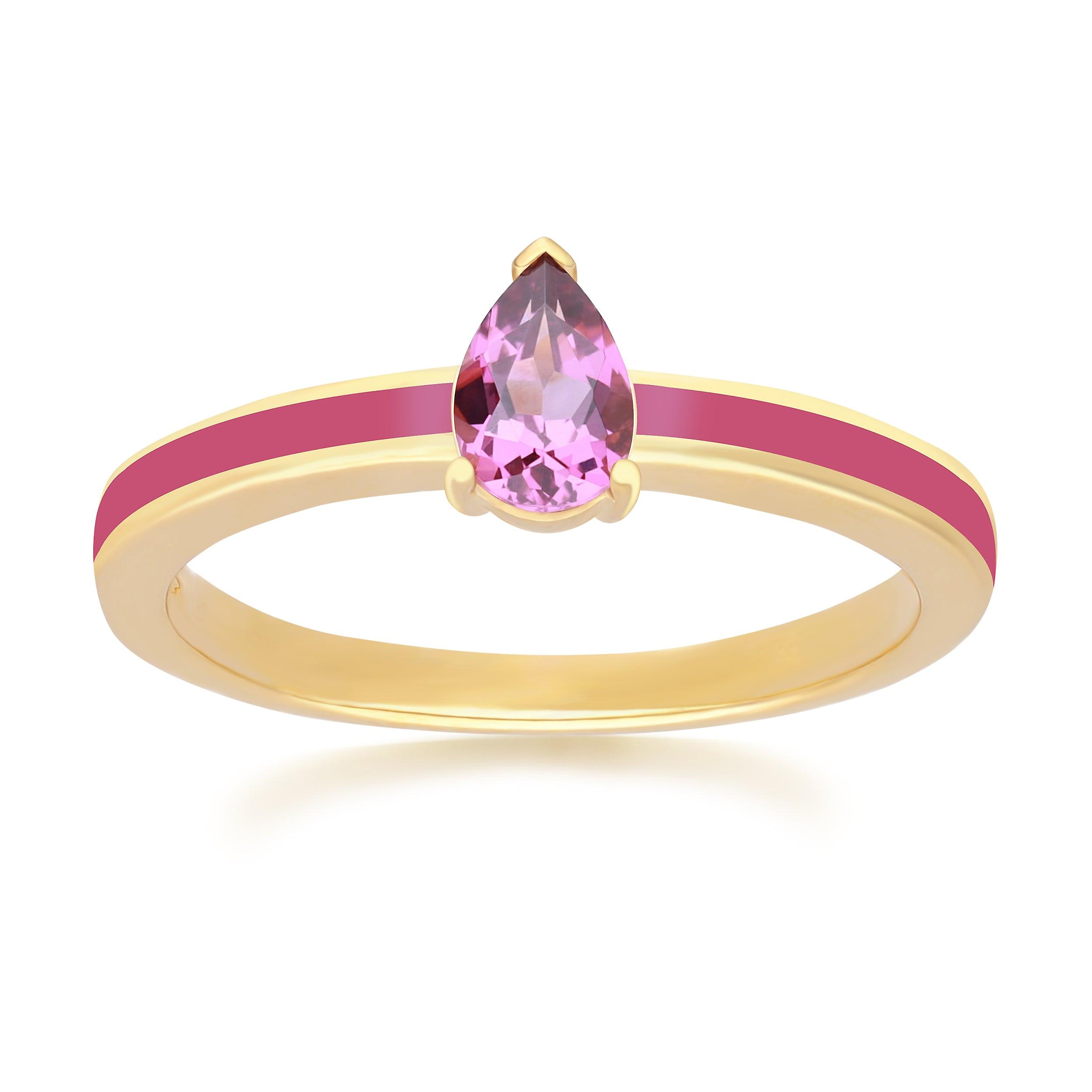 Siberian Waltz Pink Enamel & Rhodolite Ring in Gold Plated Silver