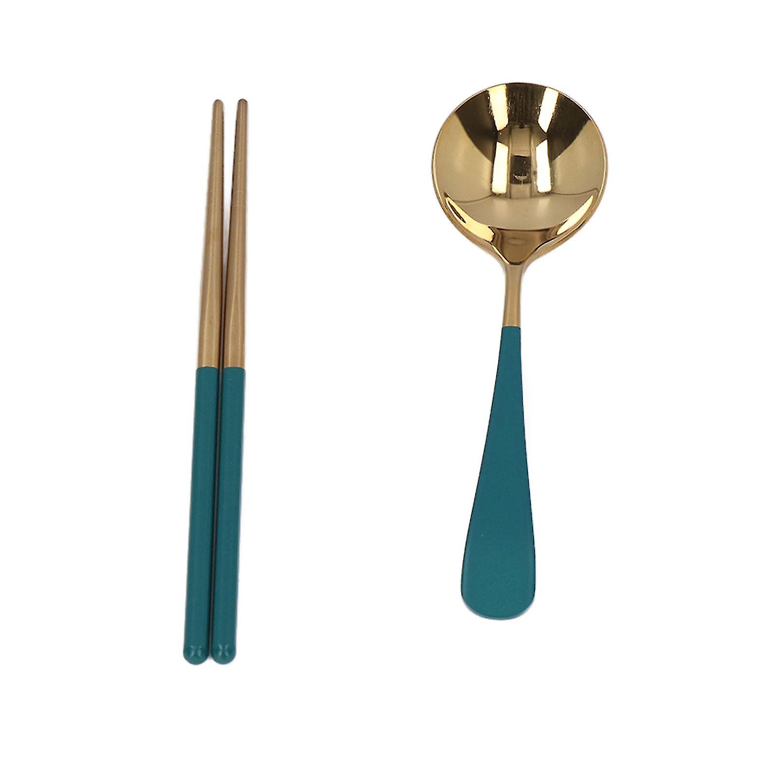 Flatware Sets Exquisite Appearance Mirror Reflection Environmental Friendly Reusable Cutlery SetGreen Gold