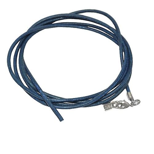 Leather cord round cord cowhide 2mm blue dyed with 1x clasp silver-coloured 1m