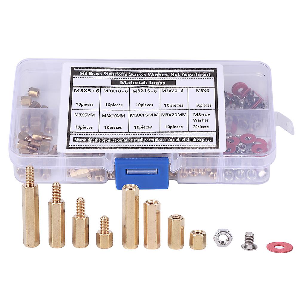 140Pcs M3 Brass Standoffs Screws Washers Nuts Assortment Hex Spacer Hardware Accessories Kit for Electronics and DIY Projects