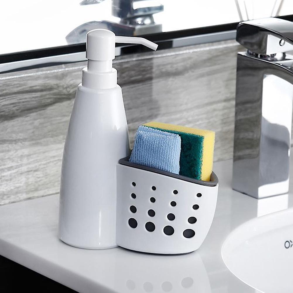 2 in 1 Refillable Liquid Detergent Bottle Liquid Dispensers Storage Box Sponge Holder Sink Organizer