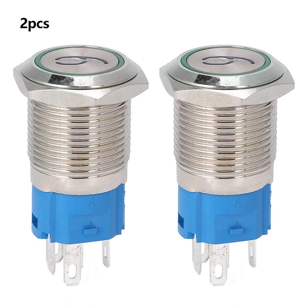 2PCS 16mm Green LED Flat Head Push Button Switch, Self-Reset, '6' & '9', 3-6VDC