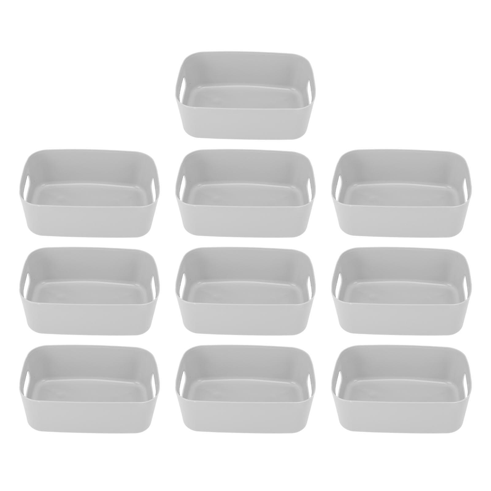 10 Gray PP Storage Baskets with Handles for Office & Kitchen Use