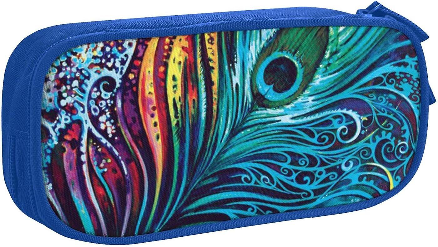 טווס צבעוני תיק עיפרון גדול עם 2 תאים תיק עט עיפרון תיק עיפרון מארגן תיק לבנות בנים בית ספר לסטודנטים משרד המכללה -מידה אחת