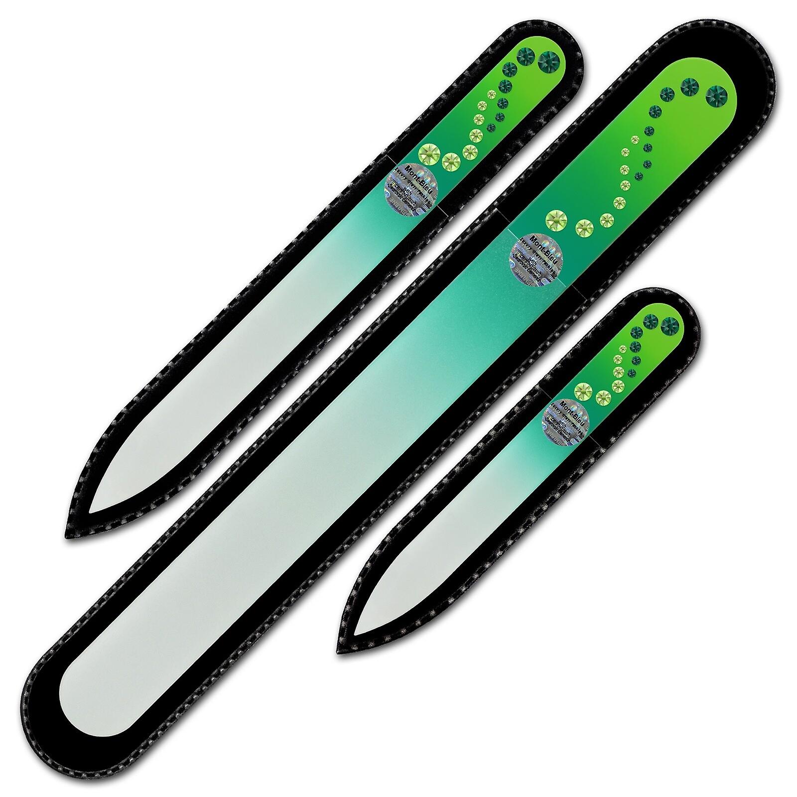 Un ensemble de 3 limes à ongles en verre avec cristaux Swarovski WAC-BMS - Émeraude - Péridot