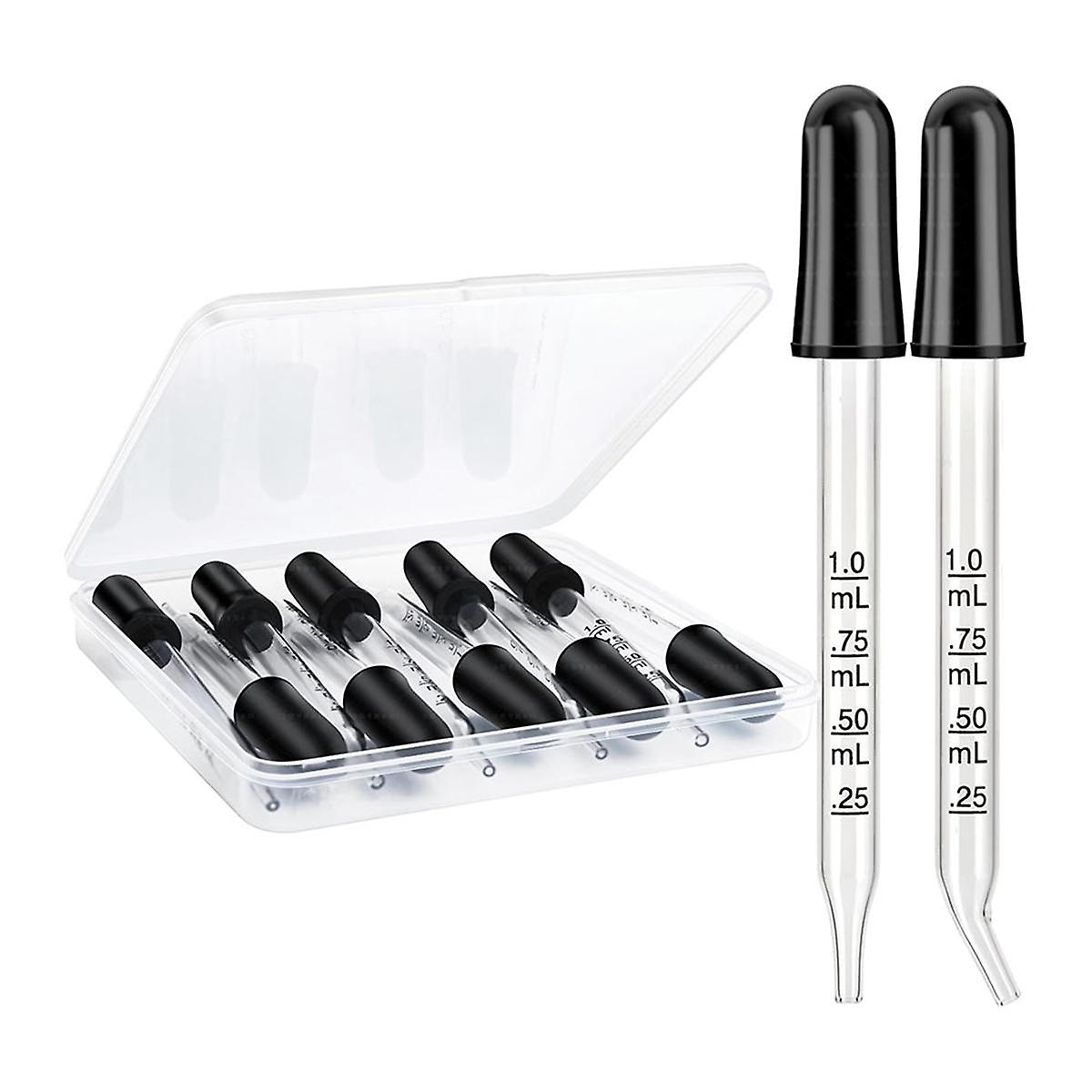 10 Pack Glass Eye Droppers - Curved and Straight Tips, 1 ML Pipette Droppers for Crafts, Measuring and Eyedroppers