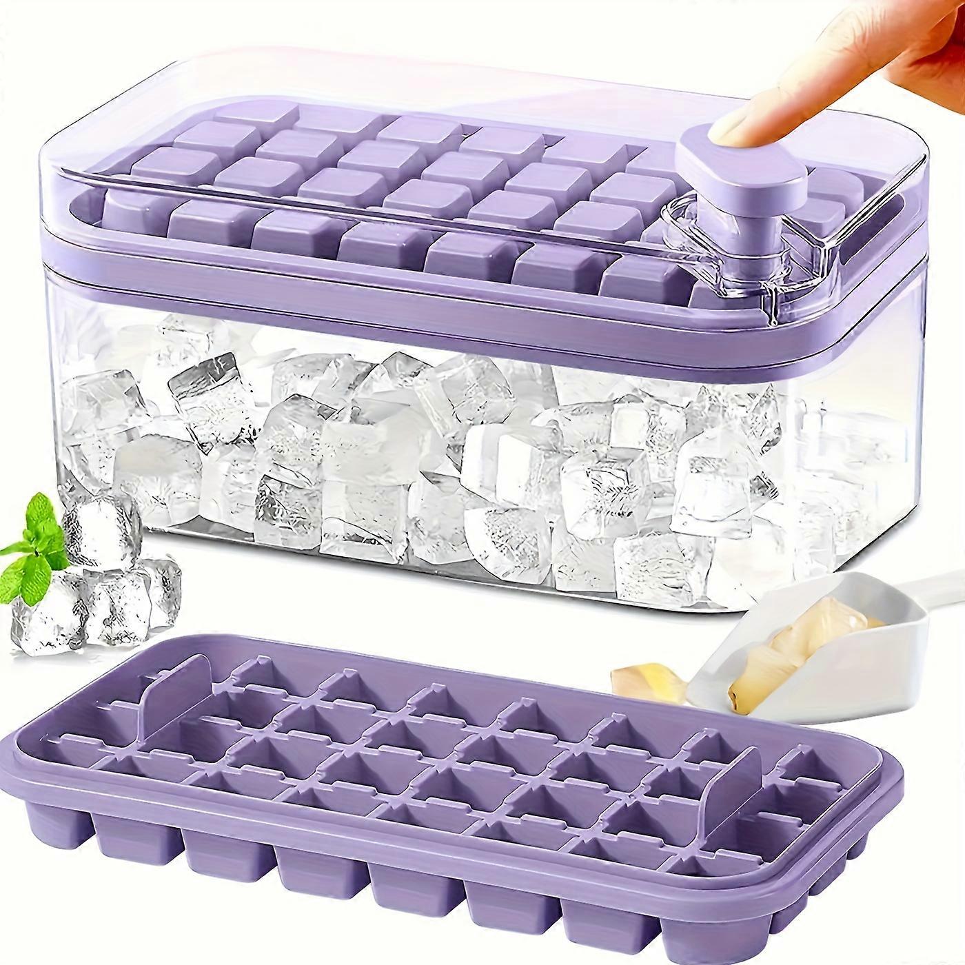 2pcs/set, Ice Cube Mold, Freezer Ice Tray With Lid And Ice Box, Easy To Release Ice Cubes Mold With Storage Box For Refrigerating Cocktails Whiskey Co