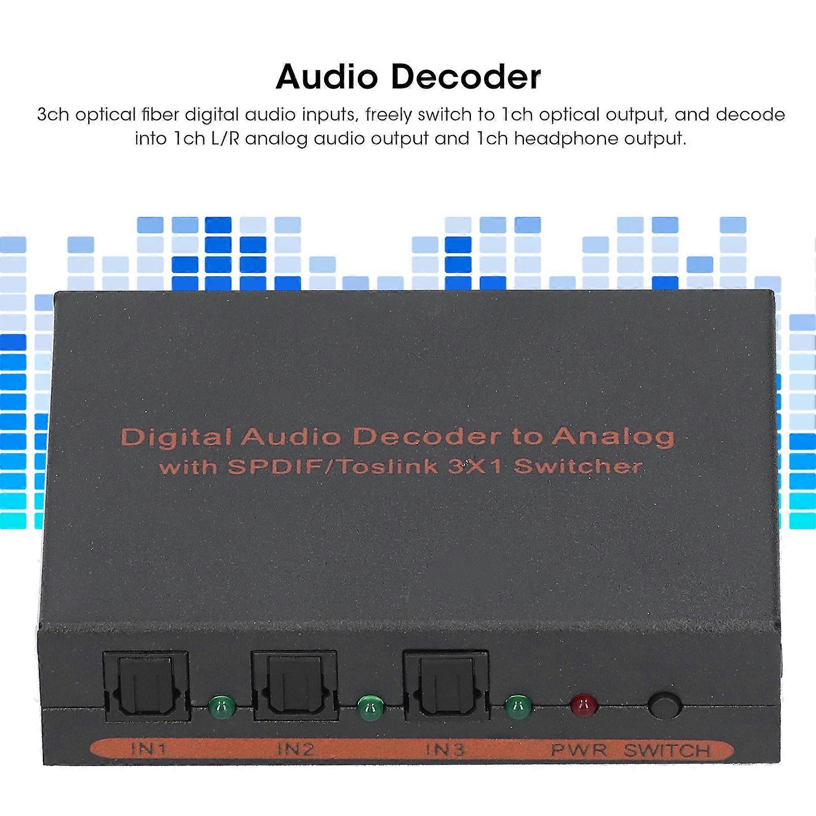 3x1 Optical Fiber Digital Audio Decoder Optical To For Spdif/av/rca ...