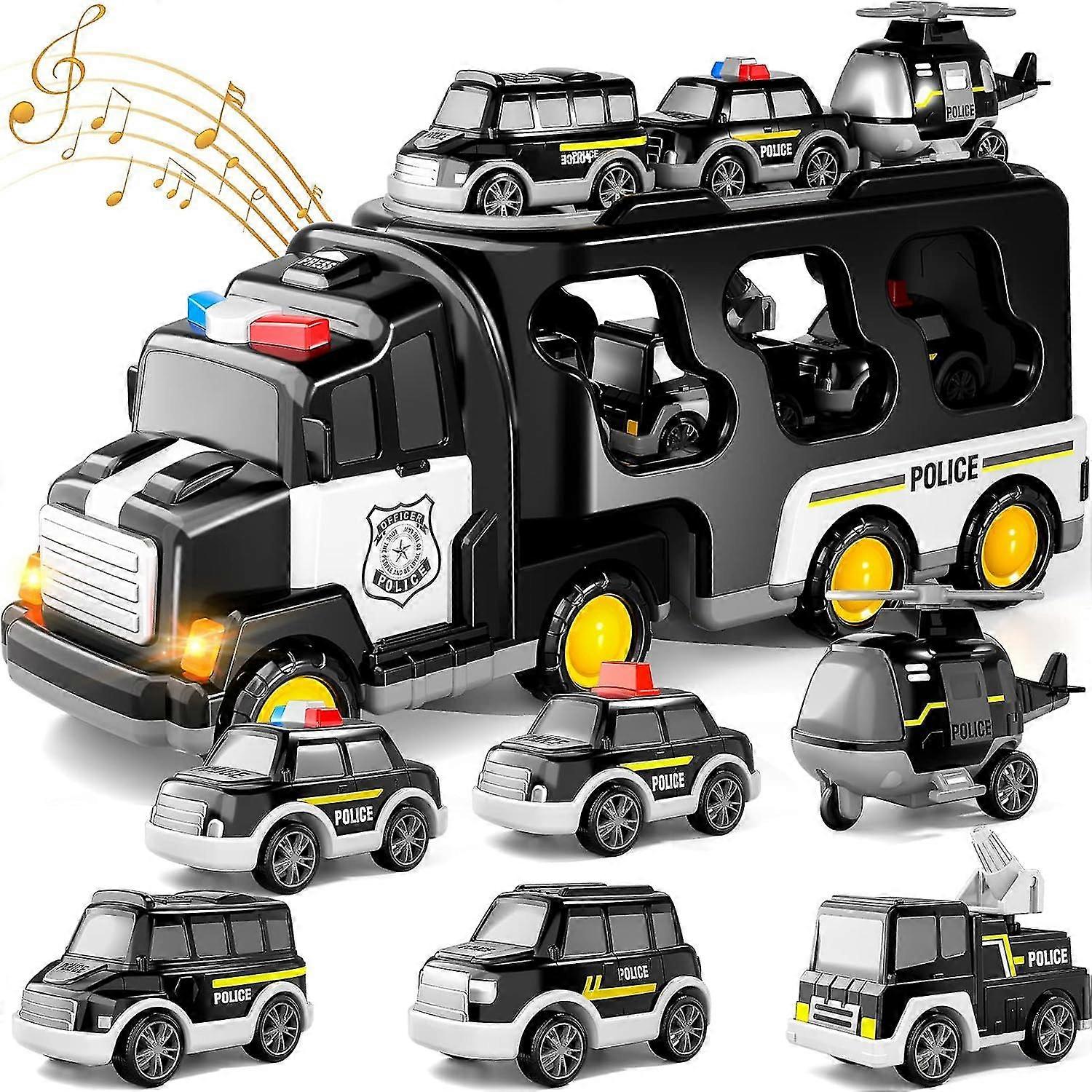 7 σε 1 αυτοκίνητο παιχνιδιών δύναμης τριβής φορτηγών, παιχνίδια φορτηγών οικοδόμησης πυροσβεστικών οχημάτων παιχνίδια φορτηγών αστυνομίας για νήπια, δώρα γενεθλίων για παιδιά -CHN