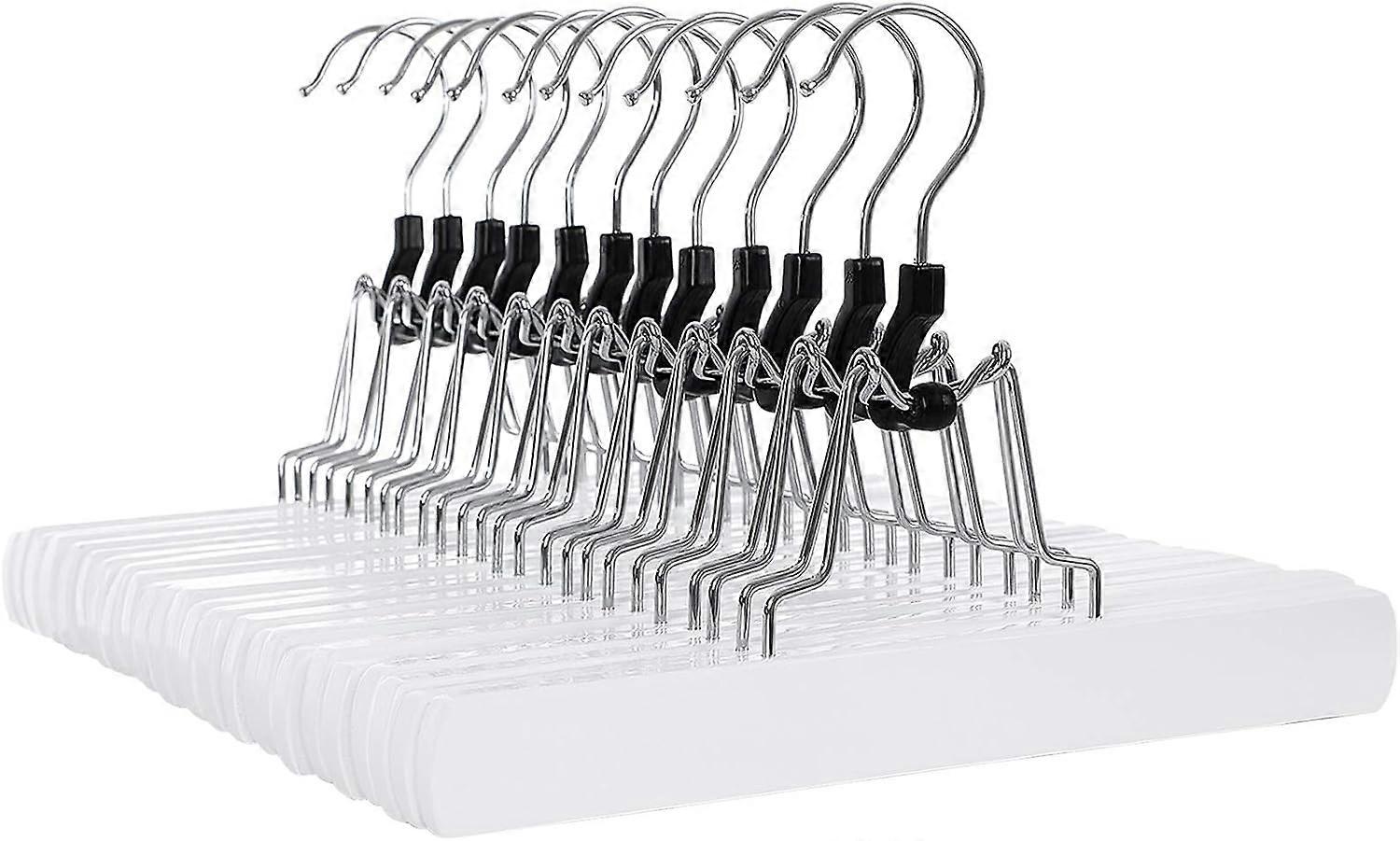 Set of 10 Non-Slip Wooden Hangers with Chrome Hooks 360° Swivel, White