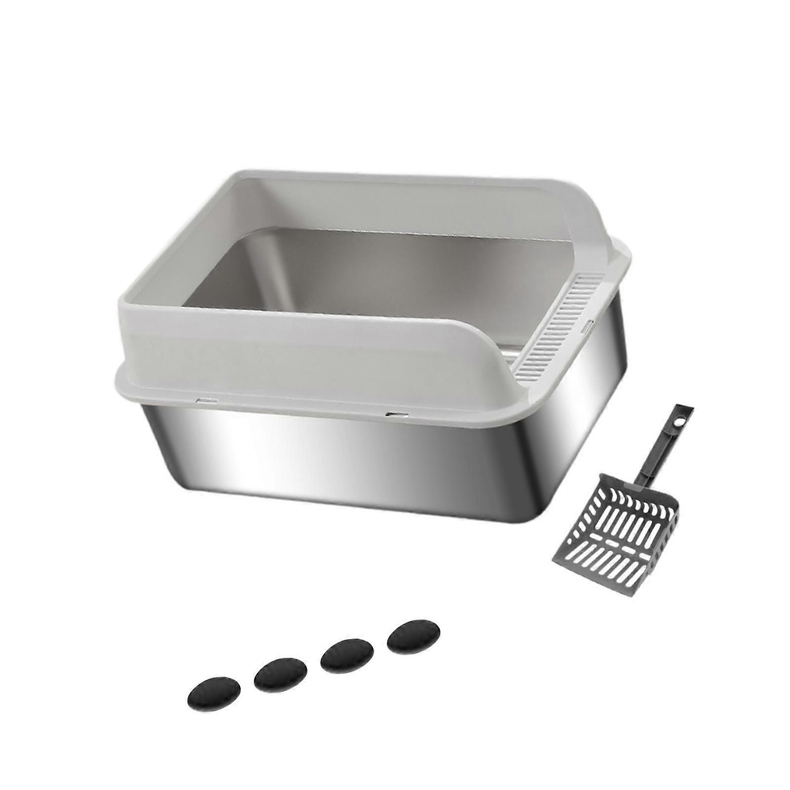 Toit ouvert en acier inoxydable semi-fermé Heighten Splashproof Large Cat Toilet gris clair