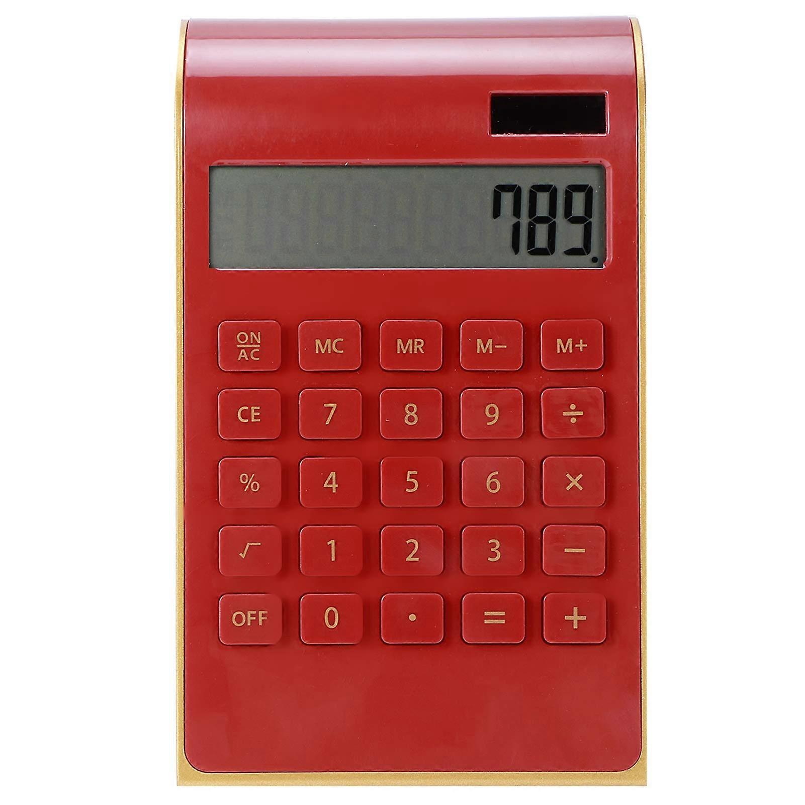 Calculator, Ultra Slim Tilted LCD Display Calculator, Solar Power and Electric Power Dual Powered Calculator, Portable 10 Digits Calculator(Red)